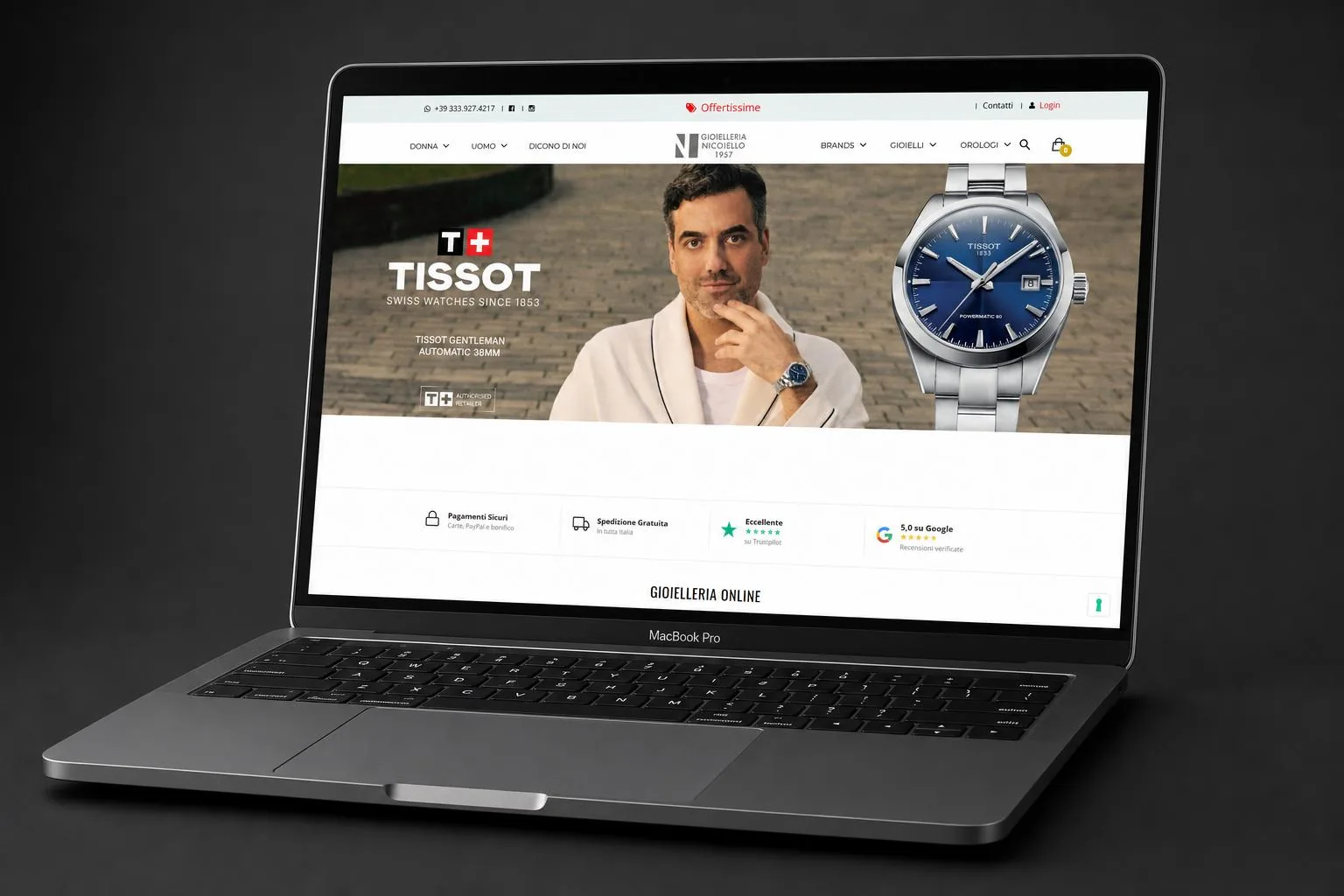 Homepage desktop della Gioielleria Nicolello con hero editoriale